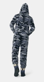Onepiece Camo fleece Jumpsuit Black / Grey