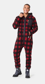 Onepiece Checkered Fleece Jumpsuit Rouge