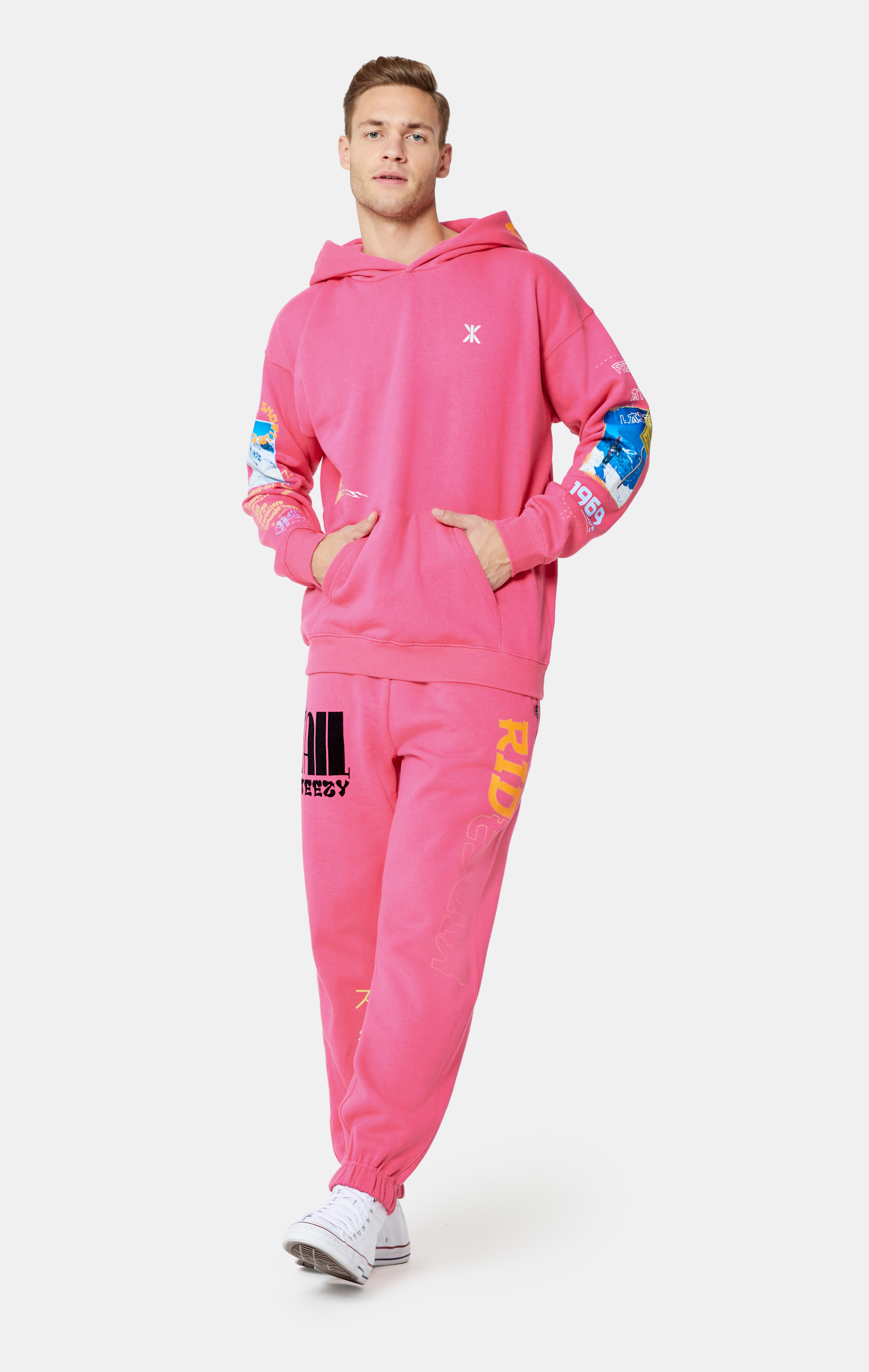 neon pink track pants