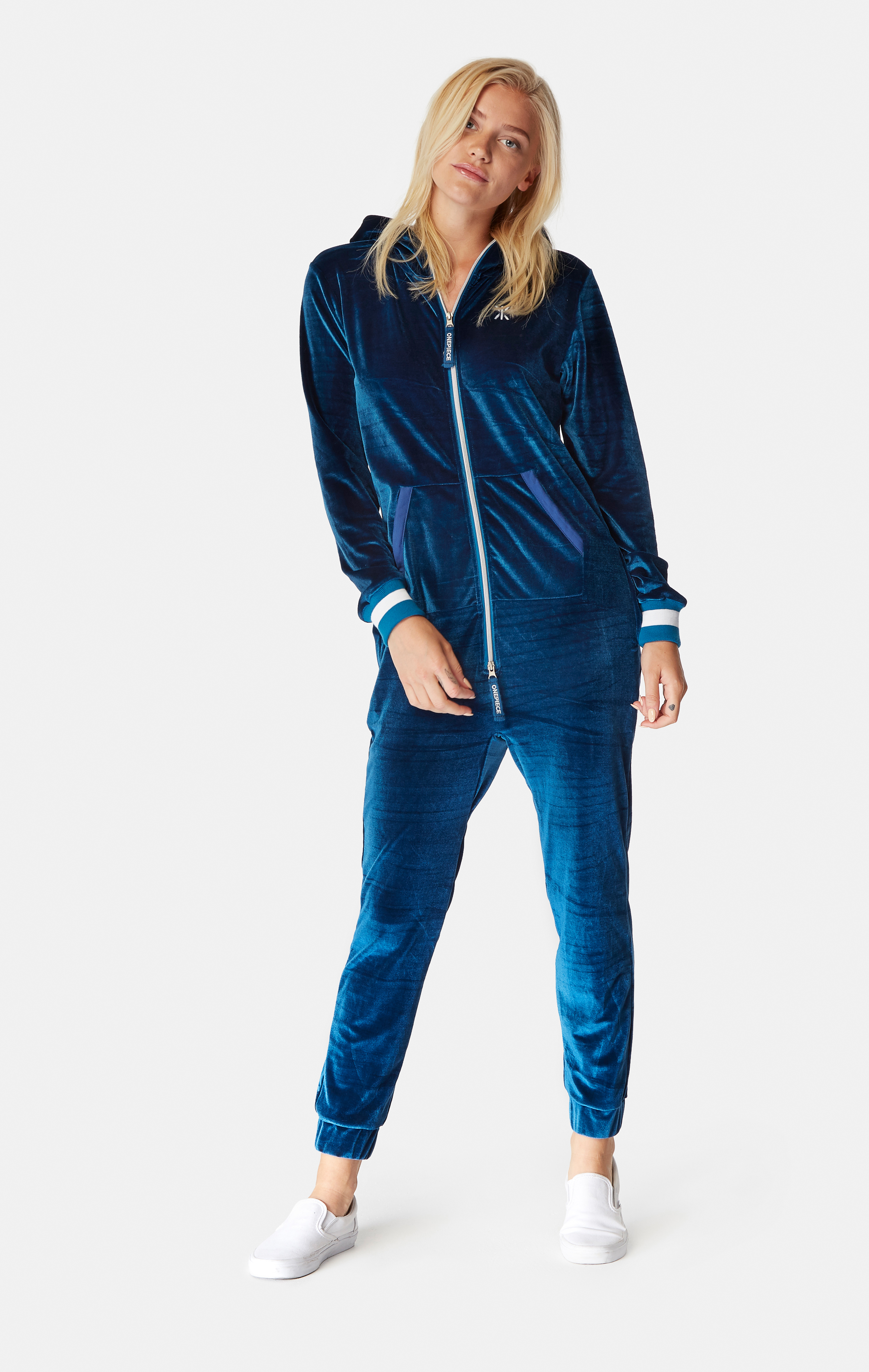 blue velour jumpsuit