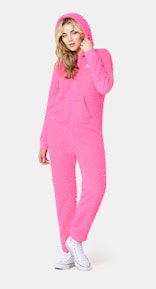 Onepiece Teddy Fleece Jumpsuit Neon Pink