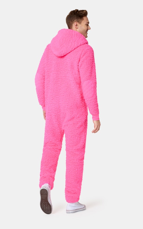 Onepiece Teddy Fleece Jumpsuit Neon Pink