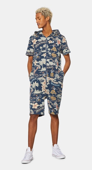 Onepiece Vintage Aloha Short Jumpsuit Navy