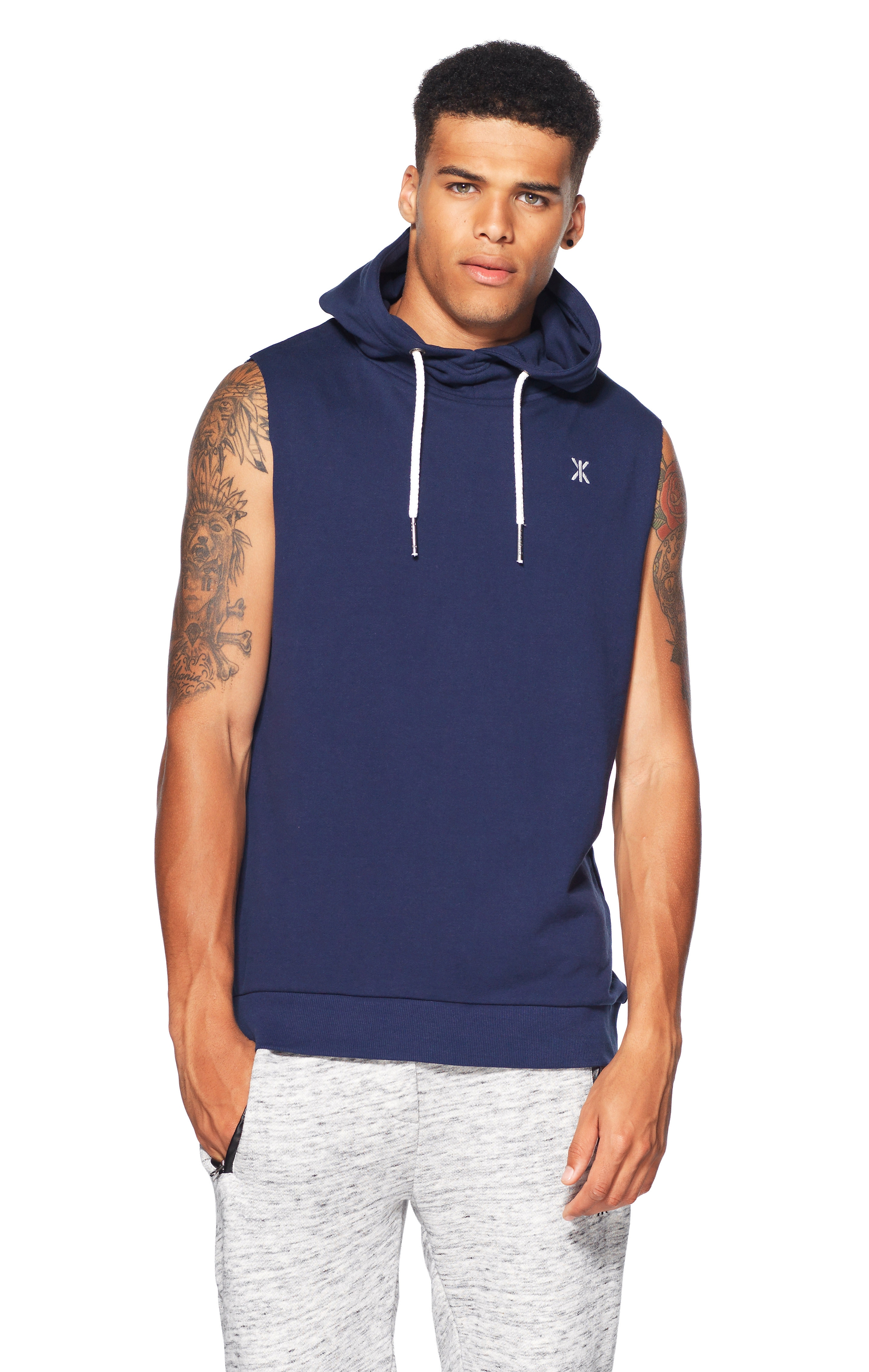 blue sleeveless hoodie