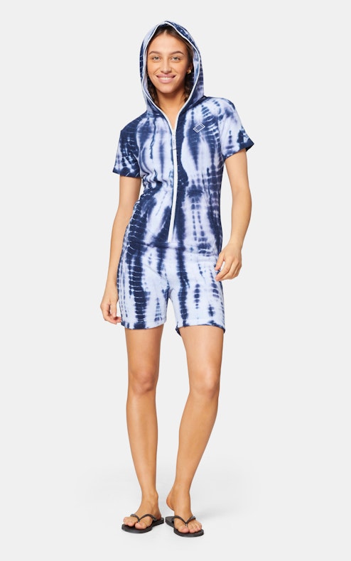Onepiece Towel Club fitted short Jumpsuit Blue tie dye
