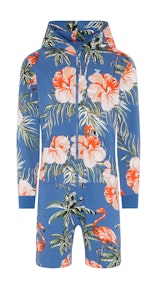 Onepiece Tropical Flamingo short jumpsuit Blue print