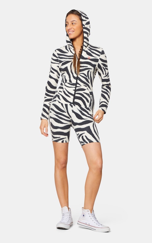 Onepiece Zebra fitted short jumpsuit Off-white